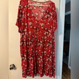 KNOX ROSE Red Floral Babydoll Dress